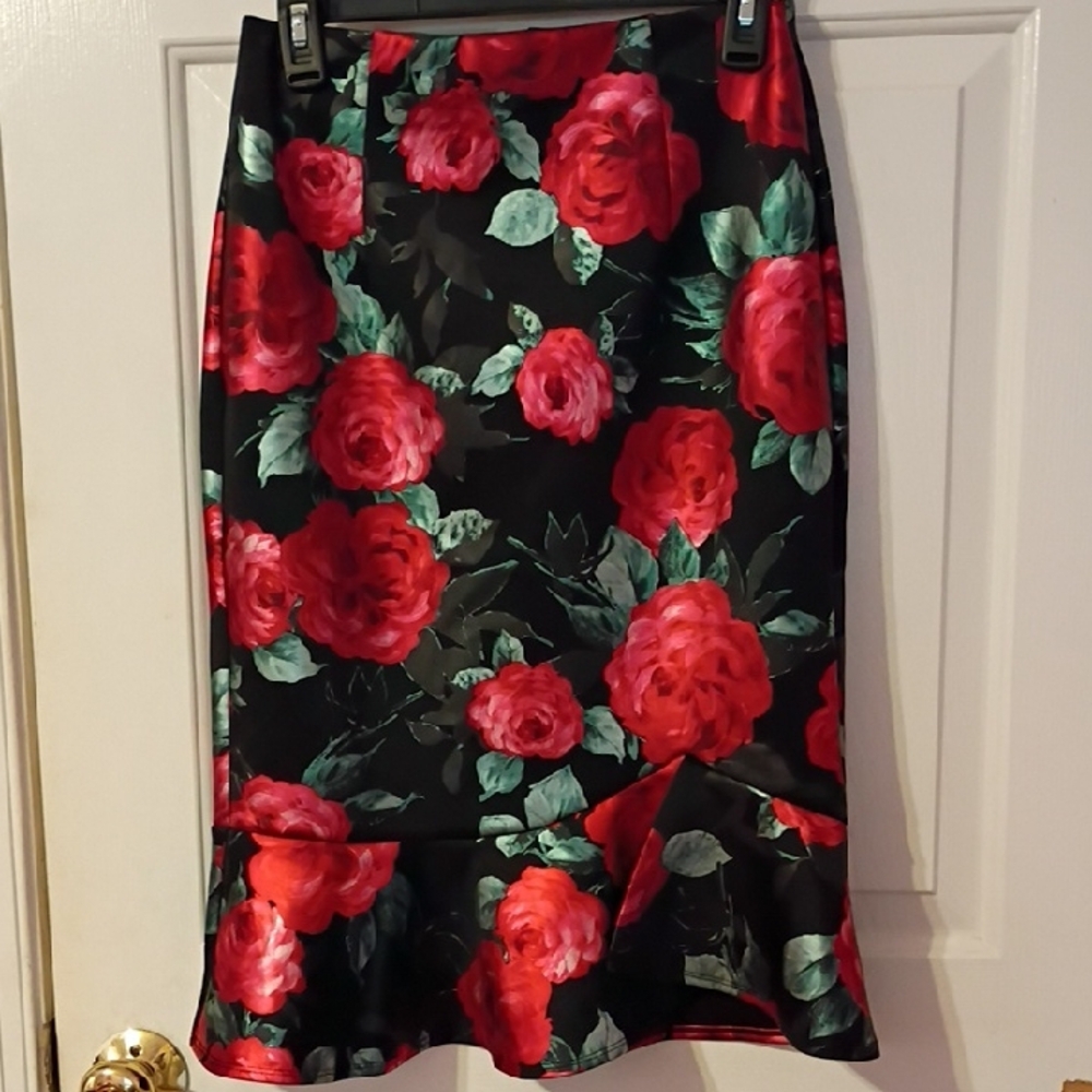 Floral Black and Red Women's Skirt